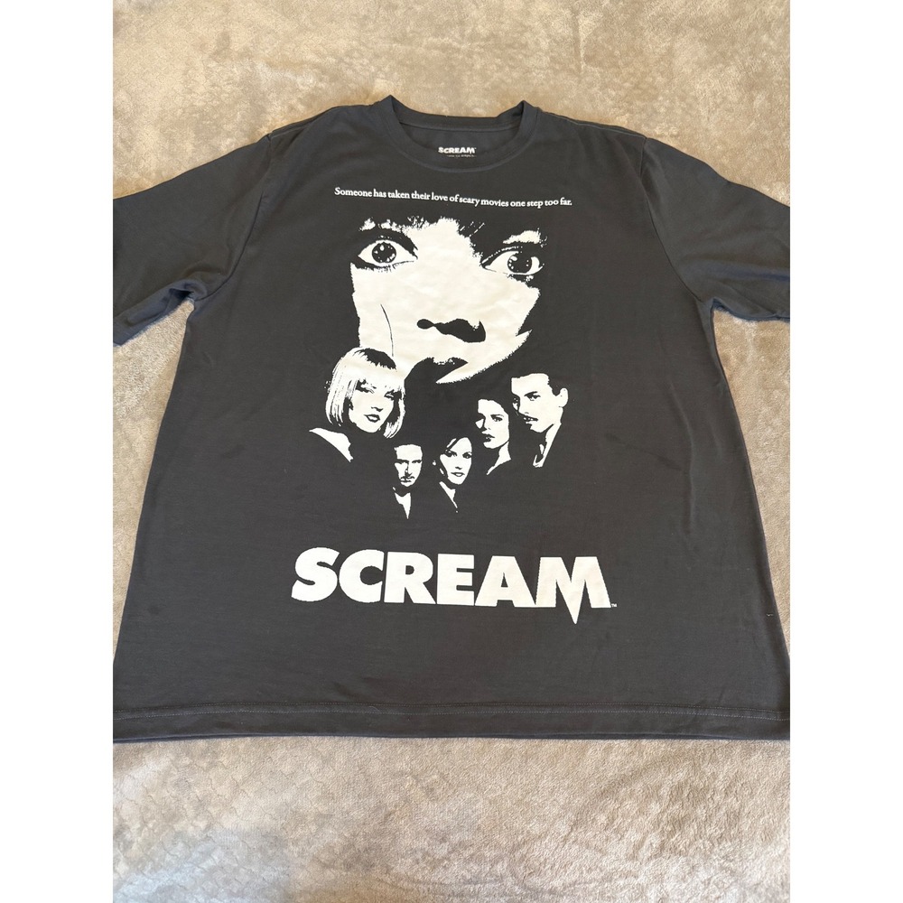 Scream Movie Graphic T-Shirt Mens XL Gray Horror Film Poster Art Short Sleeve